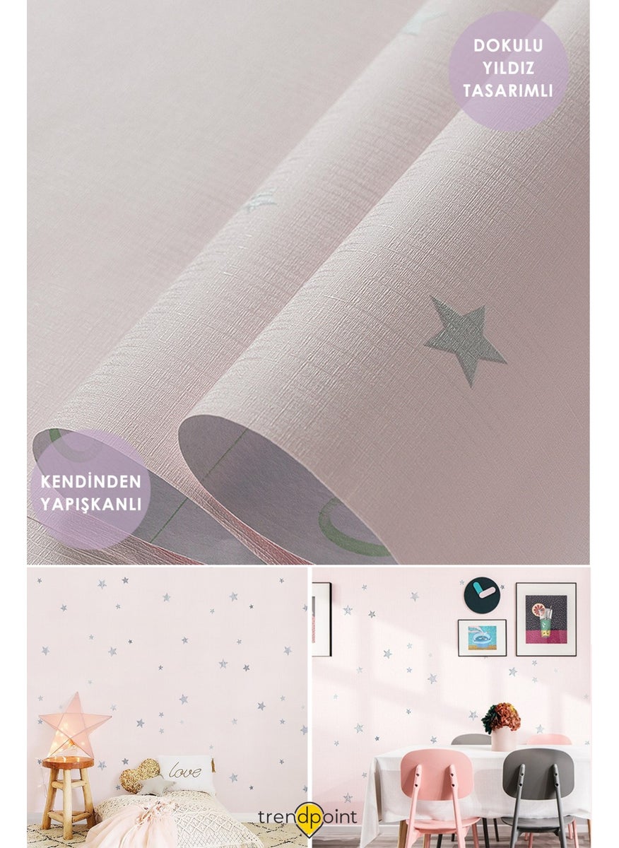 Trendpoint Self-Adhesive 60CM×300CM Pink Star Wallpaper Cabinet Kids Room Covering  - Image 2