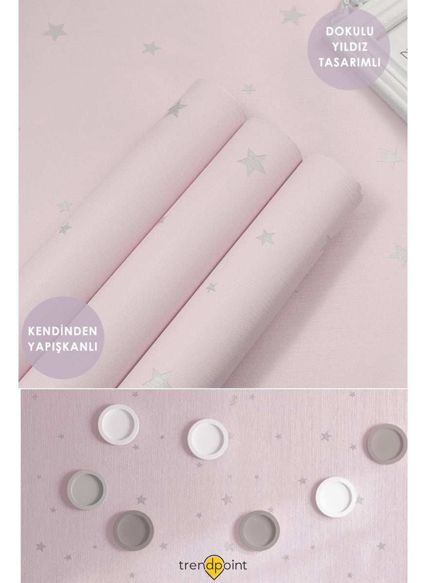 Trendpoint Self-Adhesive 60CM×300CM Pink Star Wallpaper Cabinet Kids Room Covering  - Image 3