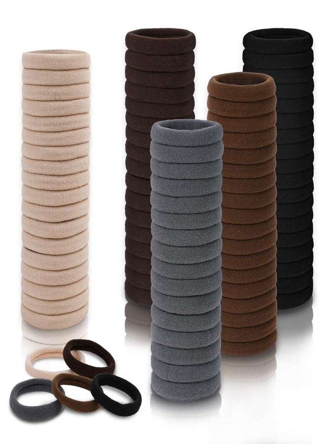 FVOLREM Hair Ties, 100 PCS No Damage Hair Elastics Hair Accessories for Women Girls, Thick Seamless Hair Ties, Neutral Color, 5 Colors Included: Black, Brown, Gray, Carnation, Light Brown - Image 1