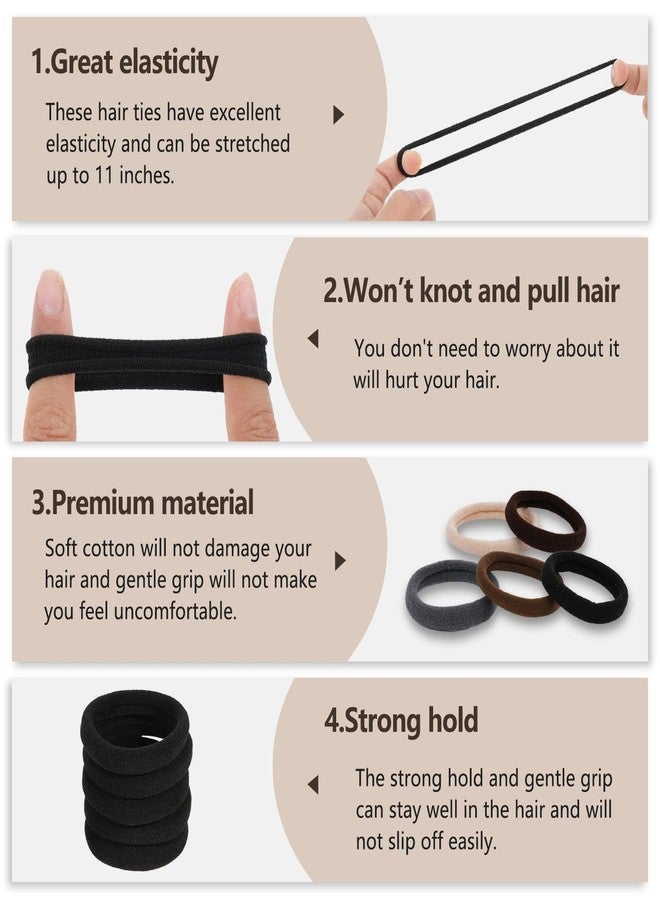 FVOLREM Hair Ties, 100 PCS No Damage Hair Elastics Hair Accessories for Women Girls, Thick Seamless Hair Ties, Neutral Color, 5 Colors Included: Black, Brown, Gray, Carnation, Light Brown - Image 3