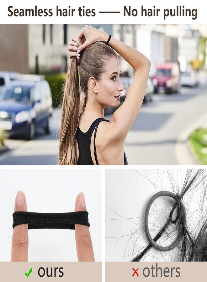 FVOLREM Hair Ties, 100 PCS No Damage Hair Elastics Hair Accessories for Women Girls, Thick Seamless Hair Ties, Neutral Color, 5 Colors Included: Black, Brown, Gray, Carnation, Light Brown - Image 5