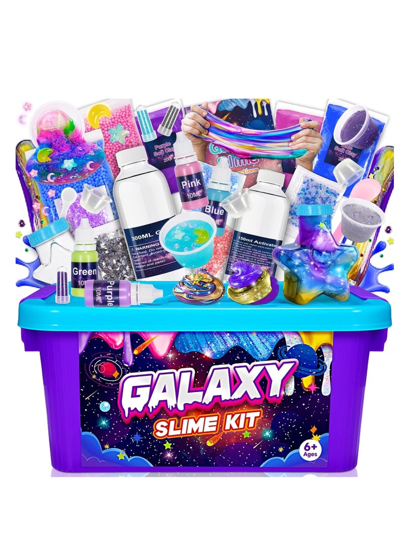 Galaxy Slime Making Kit for Girls Boys, Jelly Slime With Straws Arts and Crafts Kits DIY Modeling Air Dry Magic Clay, Stress Relief Party Favors 31 Accessories  Ice Cream Slime Kit for Kids - Image 1