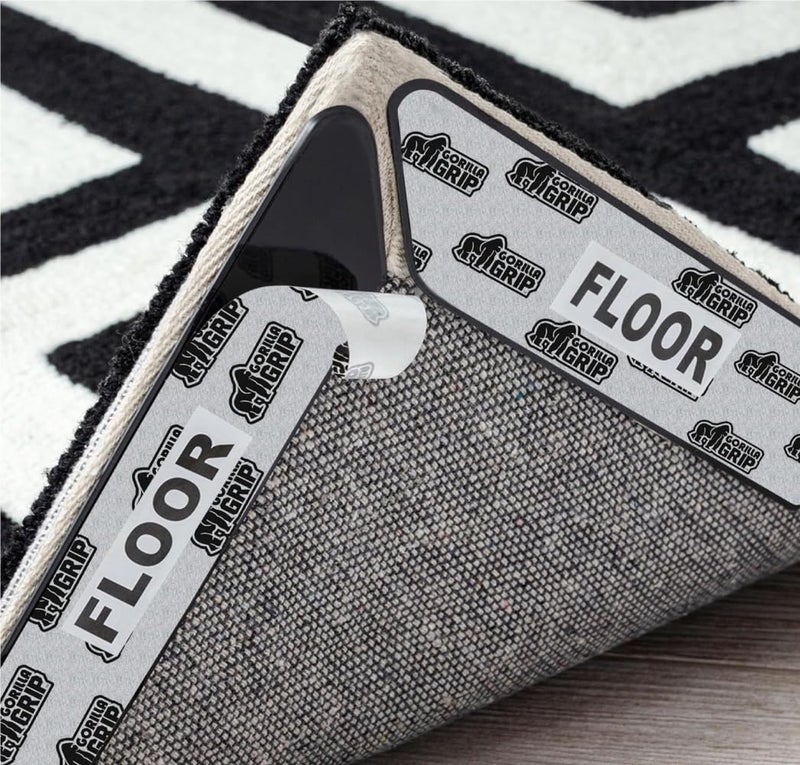 GORILLA GRIP 12 Pc Rug Gripper Pads Keep Area Rugs Corners from Curling, No Damage Reusable Double-Sided Sticky Pads, Holds Down Carpet, Stays in Place on Hardwood Floors, Grips Tile Floor, Home Décor - Image 1
