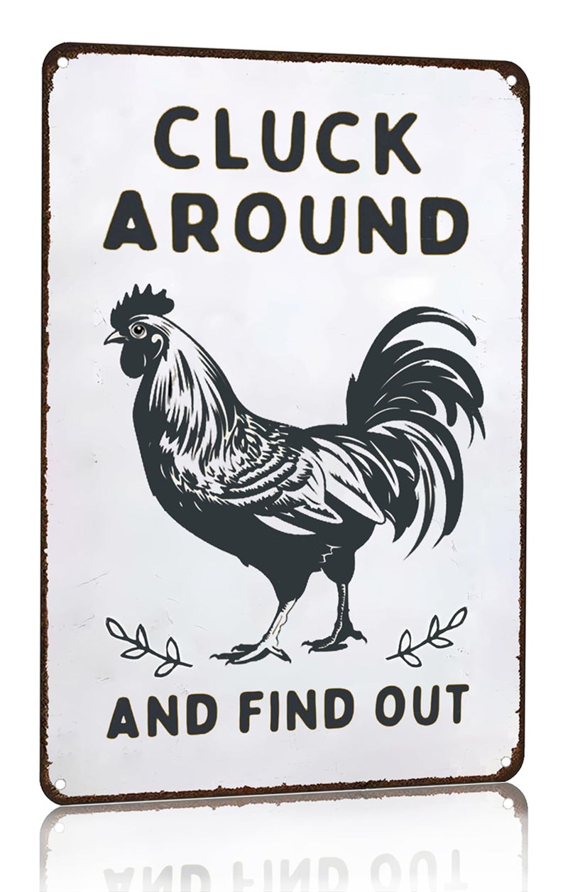 Smilelife Funny Chicken Gifts Chicken Cluck Around and Find Out Tin Sign for Home Farm Chicken Coop Farmhouse Kitchen Garden Decor 8 X 12 Inch 3020