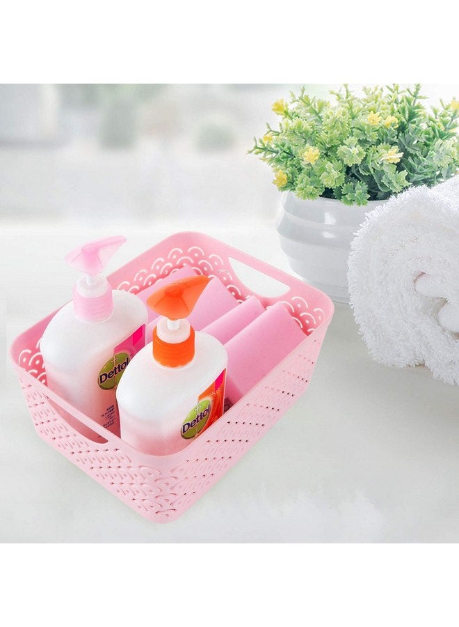 STARVAST 5 Pack Plastic Storage Baskets, Portable Pink Fish Scale Pattern Hollow Desktop Storage Bin Box with Handle for Kitchen, Bathroom, Kids Room or Nursery Storage - 9.4 x 7.1 x 4.1 inches - Image 5