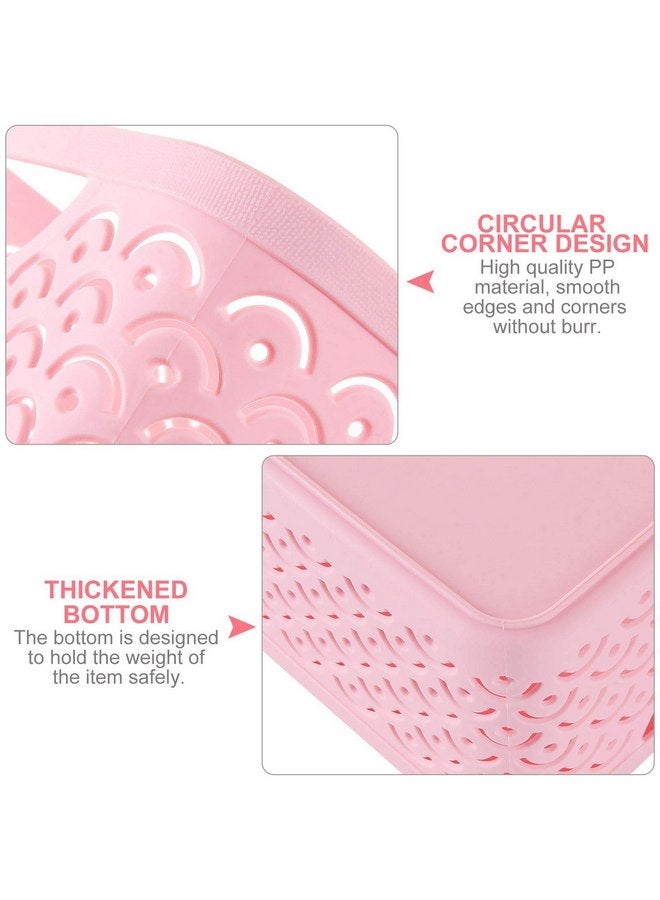STARVAST 5 Pack Plastic Storage Baskets, Portable Pink Fish Scale Pattern Hollow Desktop Storage Bin Box with Handle for Kitchen, Bathroom, Kids Room or Nursery Storage - 9.4 x 7.1 x 4.1 inches - Image 4