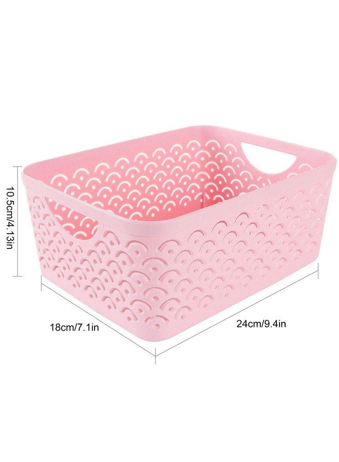 STARVAST 5 Pack Plastic Storage Baskets, Portable Pink Fish Scale Pattern Hollow Desktop Storage Bin Box with Handle for Kitchen, Bathroom, Kids Room or Nursery Storage - 9.4 x 7.1 x 4.1 inches - Image 2