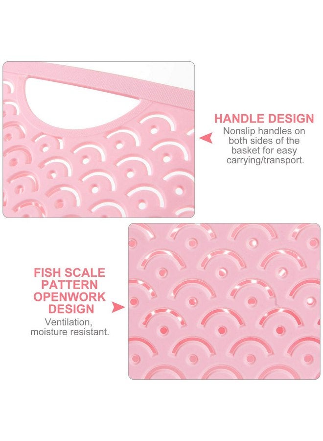 STARVAST 5 Pack Plastic Storage Baskets, Portable Pink Fish Scale Pattern Hollow Desktop Storage Bin Box with Handle for Kitchen, Bathroom, Kids Room or Nursery Storage - 9.4 x 7.1 x 4.1 inches - Image 3