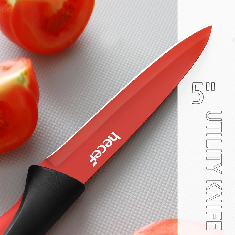 hecef 13 Pieces Kitchen Knife Set with Built-in Sharpening Wooden Block, Dishwasher Safe, High Carbon Stainless Steel Knife Block Set with Steak Knives, Kitchen Scissors, Red - Image 4