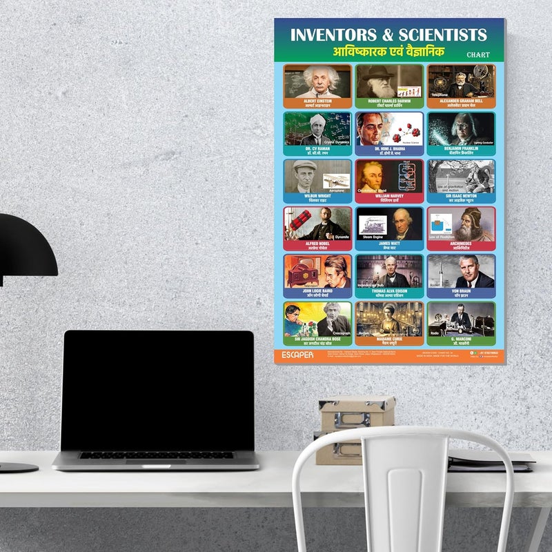 ESCAPER مخططات تعليمية للمخترعين والعلماء للأطفال، مخططات لتعلم الأطفال (11.5 × 17.5 بوصة)، مواد دراسية للأطفال، كتب تعليمية للأطفال، ملصقات تعليمية - Image 4