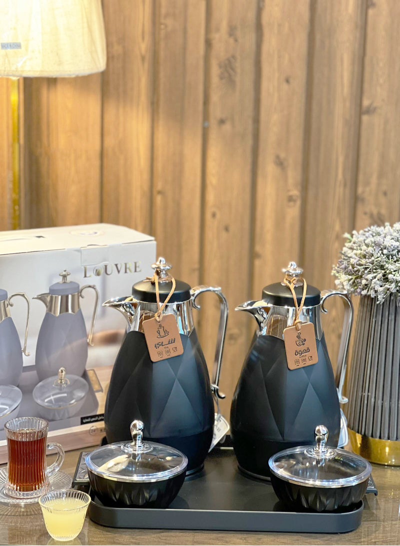 Louvre Luxury Tea and Coffee Thermos Set with Elegant Diamond Design – 2 Pieces with Transparent-Lid Serving Containers, Perfect for Hosting - Image 1