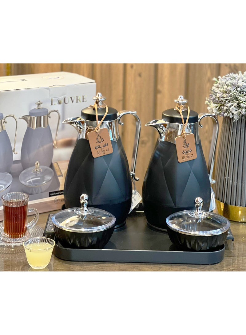 Louvre Luxury Tea and Coffee Thermos Set with Elegant Diamond Design – 2 Pieces with Transparent-Lid Serving Containers, Perfect for Hosting - Image 2