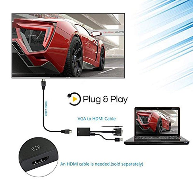 onten محول VGA إلى HDMI، 1080P (ذكر إلى أنثى) للكمبيوتر، سطح المكتب، اللابتوب، PC، الشاشة، البروجيكتور، HDTV مع كابل صوت وكابل USB (1 قطعة) - Image 3