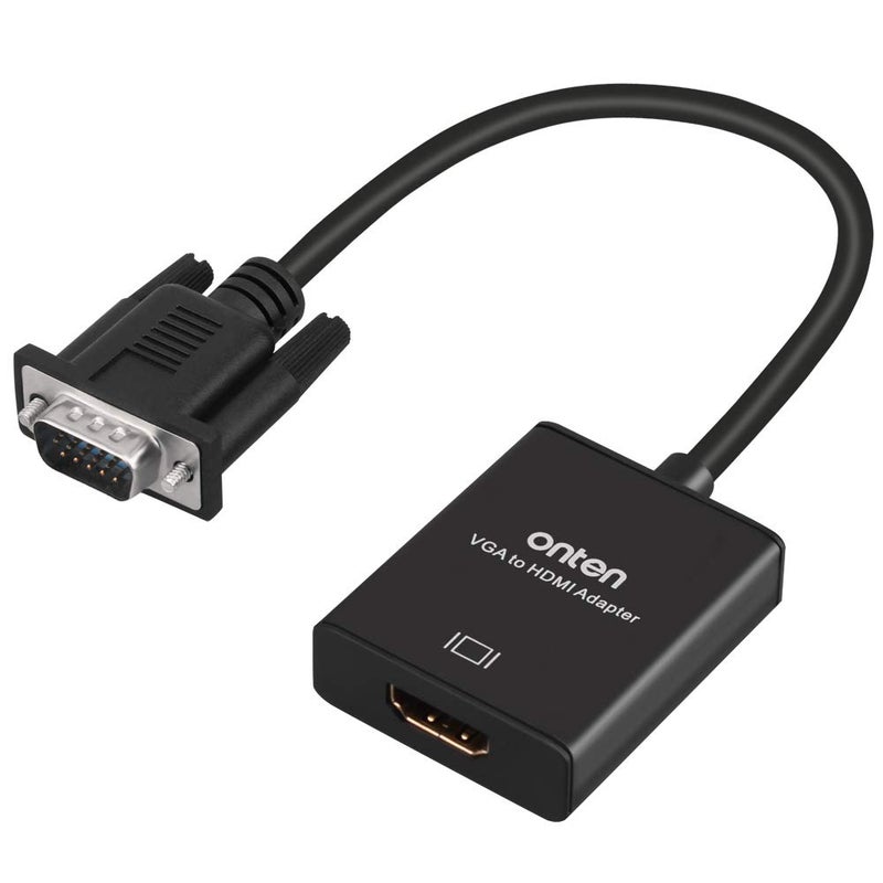 onten محول VGA إلى HDMI، 1080P (ذكر إلى أنثى) للكمبيوتر، سطح المكتب، اللابتوب، PC، الشاشة، البروجيكتور، HDTV مع كابل صوت وكابل USB (1 قطعة) - Image 1