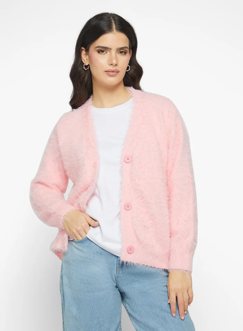 Ginger Cozy Fuzzy Button Up Cardigan