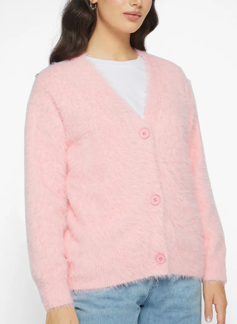 Ginger Cozy Fuzzy Button Up Cardigan
