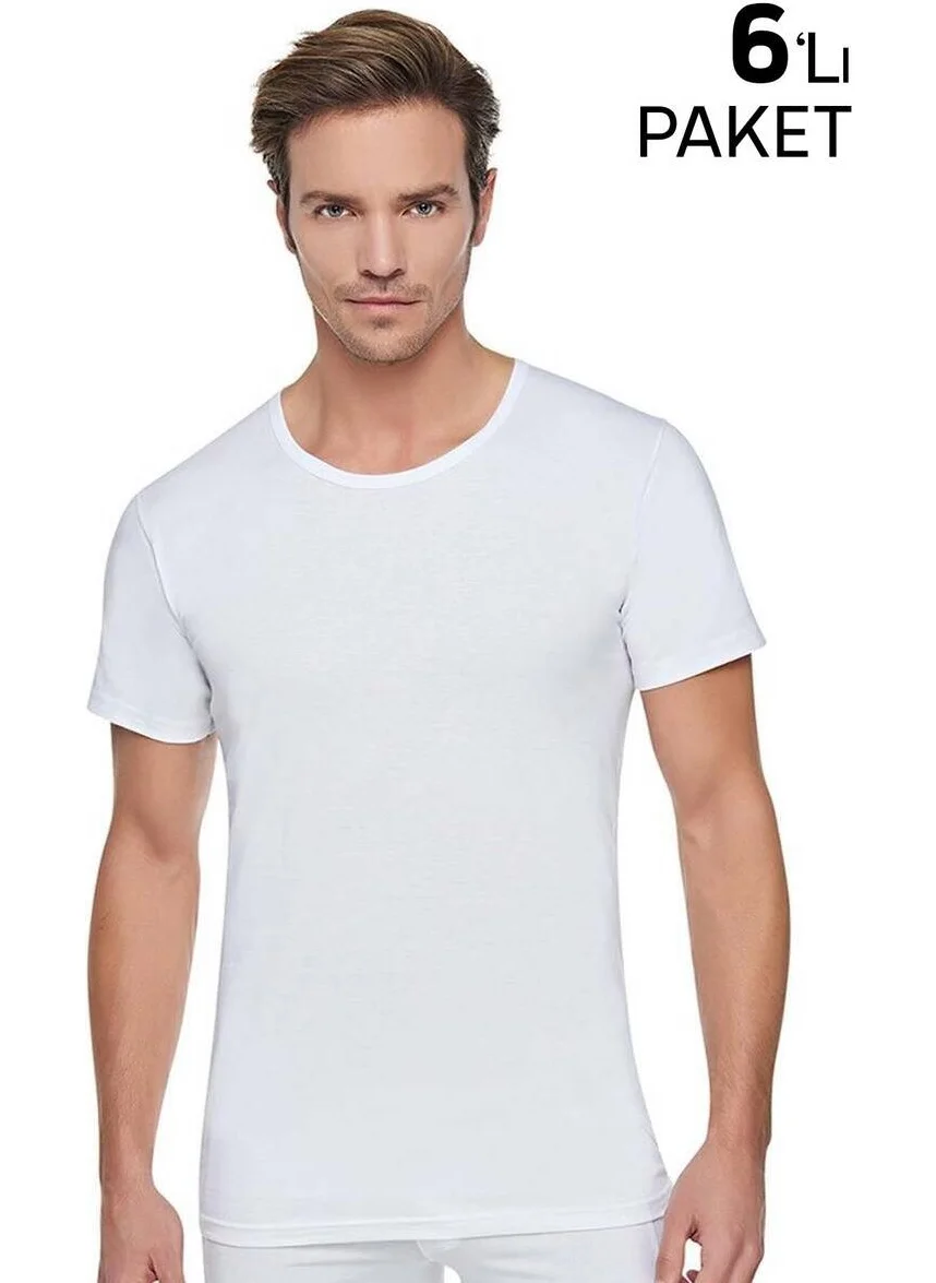 Tutku Combed Cotton Crew Neck Men's Undershirt 103 Pack of 6 | White