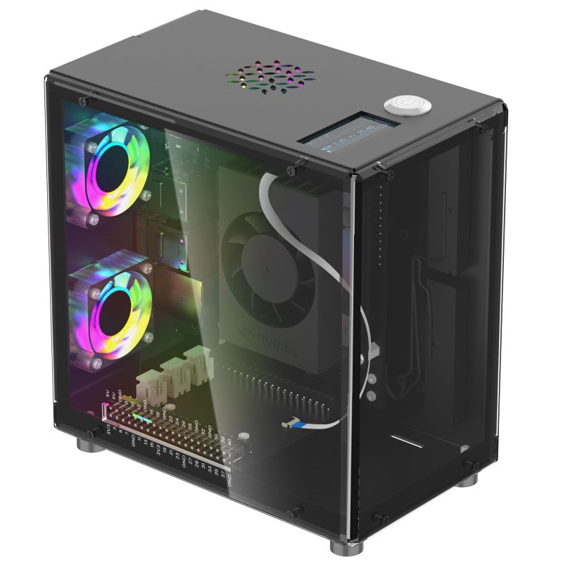 Elecrow Mini PC Case for Jetson Orin Nano: Aluminum Case with 1.3" OLED Display, 3 Cooling Fans, RTC, Full Port Access, Compact All-in-One Enclosure (Pitower Gen 1) - Image 1