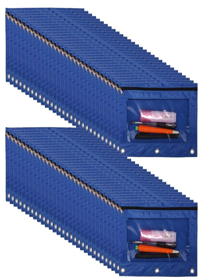 YoeeJob 60 Pack Zipper Pencil Pouch for 3 Ring Binder with Clear Window for School and Office Supplies (Blue) - Image 1