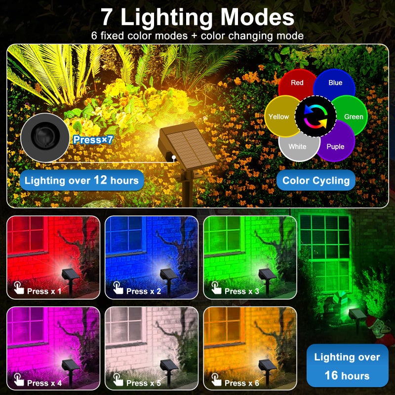 Tadyreal Solar Color Changing Spot Lights Outdoor Waterproof Colored RGB Solar Powered Landscape Lights for Yard 7 Lighting Modes Multicolor Solar Spotlights for Pathway Garden Outside (10 Pack) - Image 3