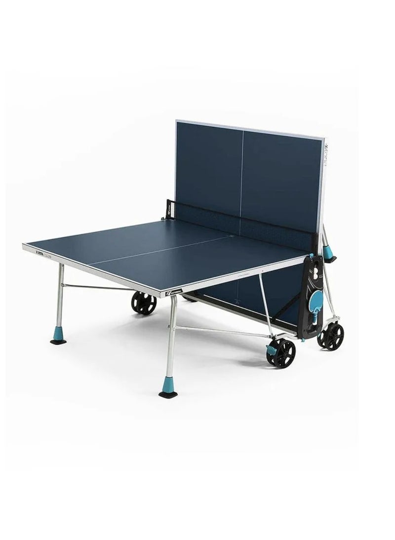 CORNILLEAU Cornilleau 200X Sport Outdoor Table Tennis Table Blue Color | 5mm Resin Laminate Surface, Anti-Glare SOFTMAT Finish, Fixed Tension-Adjustable Net, Adjustable Feet, Oversize Wheels, COMPACT TECHNOLOGY® Folding System, Corrosion-Resistant Frame - Image 2