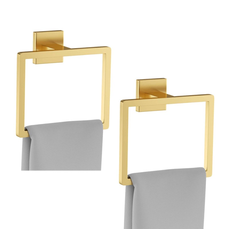 Kiakuoow 2Piece Brushed Gold Towel RingSquare Hand Towel HolderStainless Steel Modern Towel Holder WallMounted Bathroom Towel Ring Towel Rack - Image 2