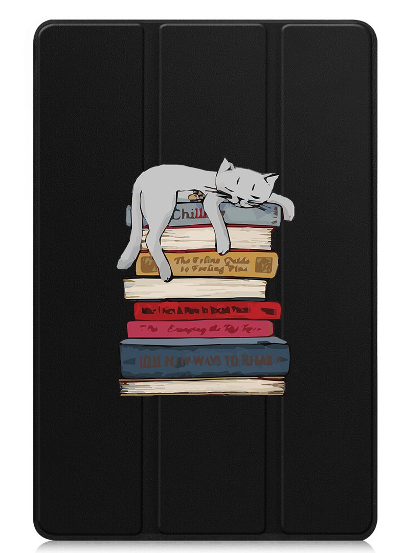 Theodor Protective Flip Case For Xiaomi Pad 7 & Xiaomi Pad 7 Pro With Trifold Stand Auto Wake Sleep Shockproof Cover - Cat on books - Image 1