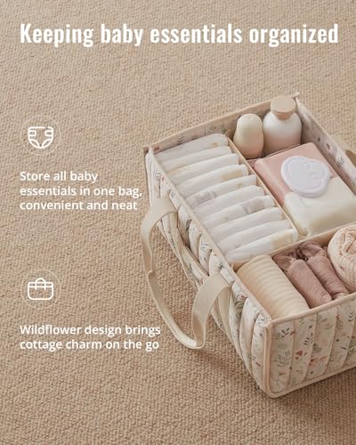 Blissful Diary Floral Diaper Caddy Organizer Stylish Nursery Storage Basket Gift for Baby Shower Newborn Essentials Floral Beige - Image 3
