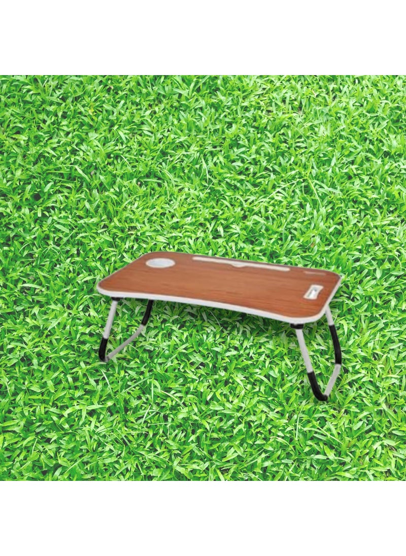 Patio Planet Patio Planet Multipurpose Foldable Wood Garden DeskTable with Plant Holder BookMagazine Slot Outdoor Table Picnic Breakfast Table Portable Ergonomic Round Edges NonSlip Leg Brown  - Image 1