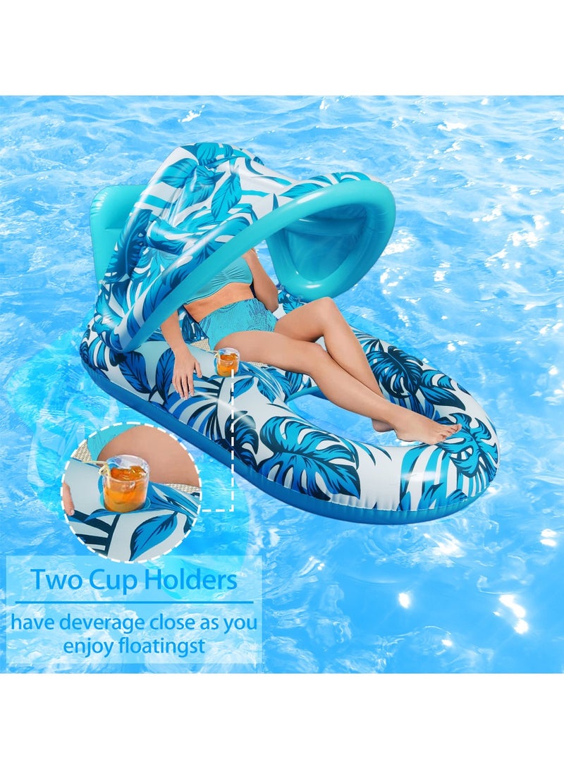 VUCATIN Pool Floats Adult Inflatable Swimming Pool Floats Lounger Chair with Canopy and Two Cup Holder Heavy Duty Pool Float Beach Pool Party Toys - Image 2