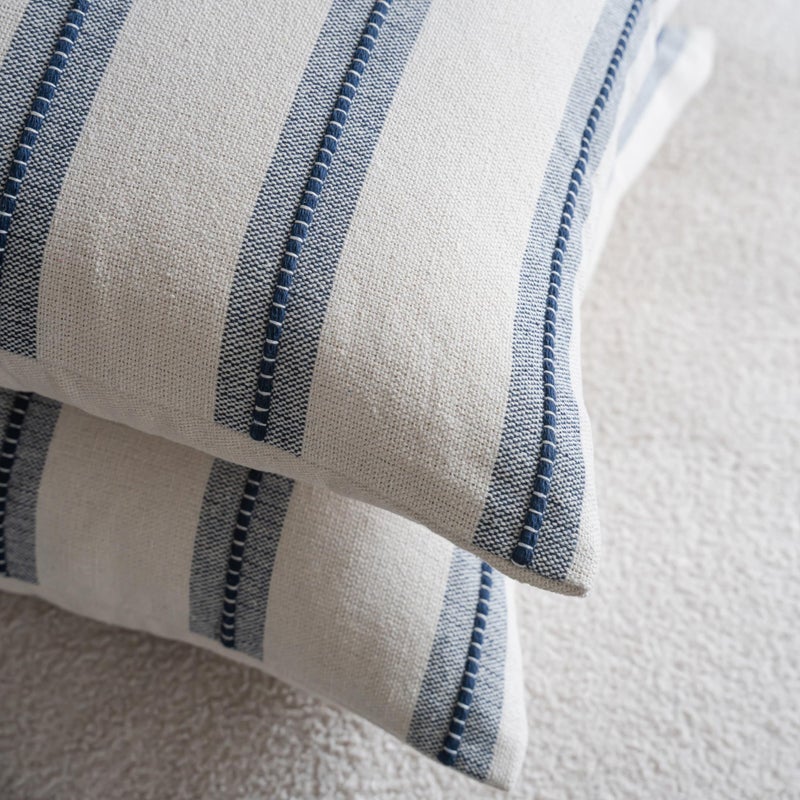 Cethom Boho Throw Pillow Covers 18x18 Set of 2, Navy Blue Striped Decorative Pillow Cases for Couch Chair Bed, Textured Farmhouse Modern Accent Cushion Covers for Living Room Bedroom Sofa Home Decor - Image 2