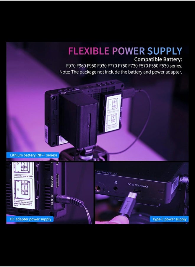 FEELWORLD F5 Pro V4 6 Inch Touch Screen DSLR Camera Field Monitor with 3D LUT F970 External Kit Install for Power Wireless Transmission IPS FHD1920x1080 4K HDMI Input Output 5V Type-c Input Tilt Arm