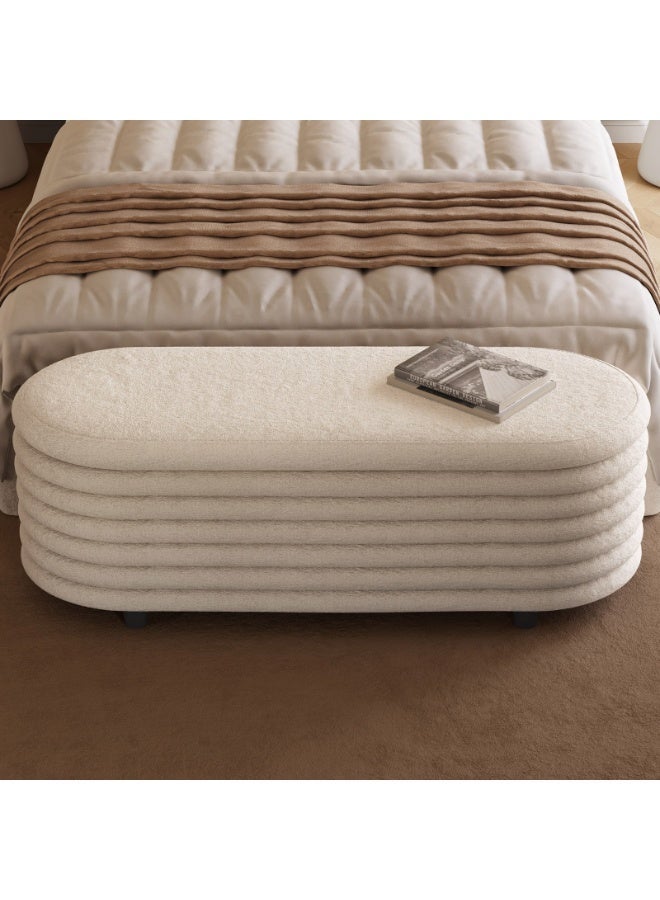 مقعد تخزين Storage Bench متعدد الاستخدامات، عثماني تخزين مبطن لغرفة النوم، مقعد تخزين أبيض من قماش بوكليه للمدخل وغرفة المعيشة، تصميم بيضاوي بحواف دائرية المقاس: 116.5×45×44 سم (45.9×17.7×17.3 بوصة) - Image 4