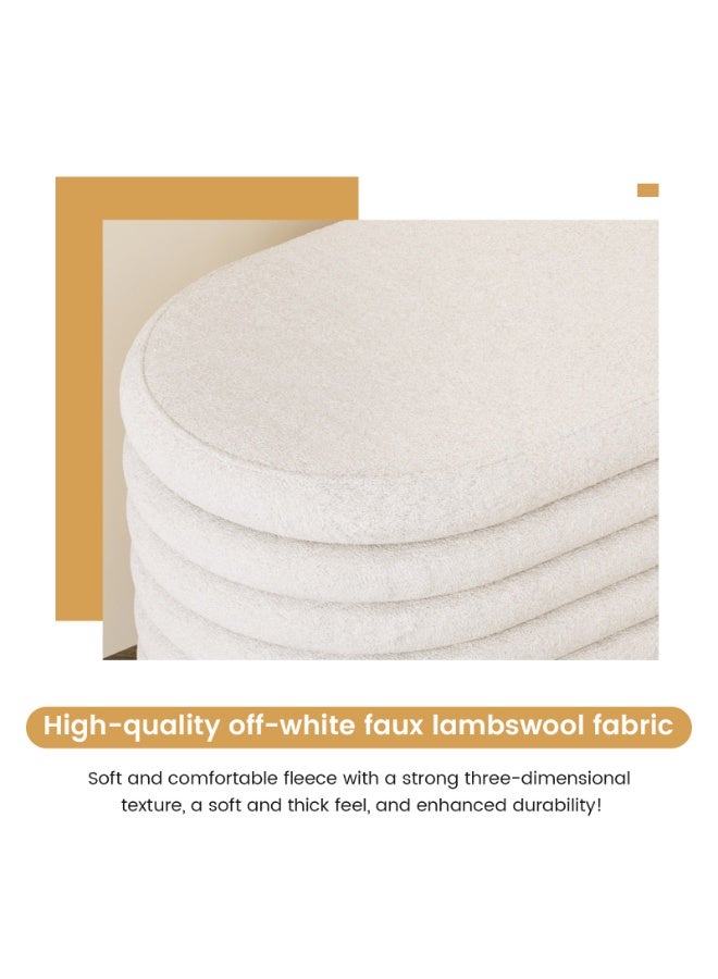 مقعد تخزين Storage Bench متعدد الاستخدامات، عثماني تخزين مبطن لغرفة النوم، مقعد تخزين أبيض من قماش بوكليه للمدخل وغرفة المعيشة، تصميم بيضاوي بحواف دائرية المقاس: 116.5×45×44 سم (45.9×17.7×17.3 بوصة) - Image 5