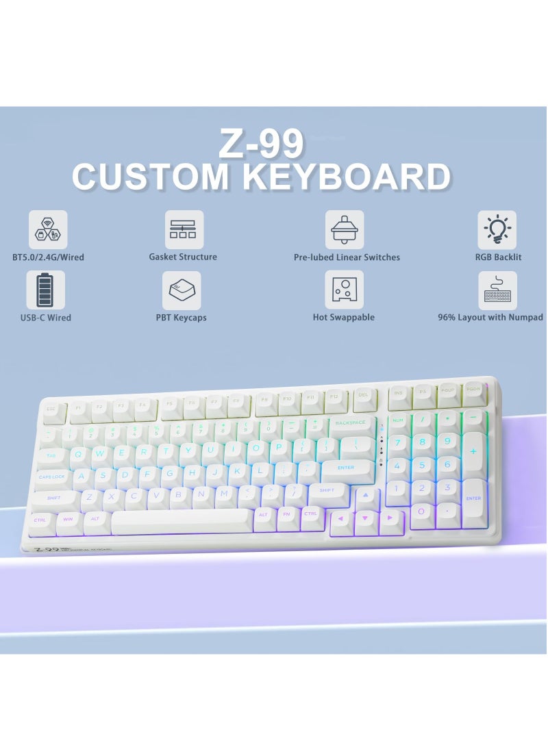 E-YOOSO 99 Keys Wired Mechanical Keyboard, Programmable, Silver Linear Switch, Gasket Structure with Sound Dampening Foam, RGB Backlit Gaming Keyboard for PC/Mac,White - Image 2