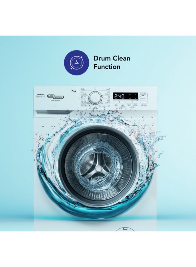 SUPER GENERAL 7 KG Front Load Washing Machine, ‎1200 RPM, 15 Programs,LED Display, Quick Wash, High Efficiency, Drum Clean, Delay Start, Child Lock 7 kg SGW7250NLED White - Image 4