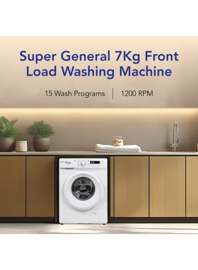 SUPER GENERAL 7 KG Front Load Washing Machine, ‎1200 RPM, 15 Programs,LED Display, Quick Wash, High Efficiency, Drum Clean, Delay Start, Child Lock 7 kg SGW7250NLED White - Image 2