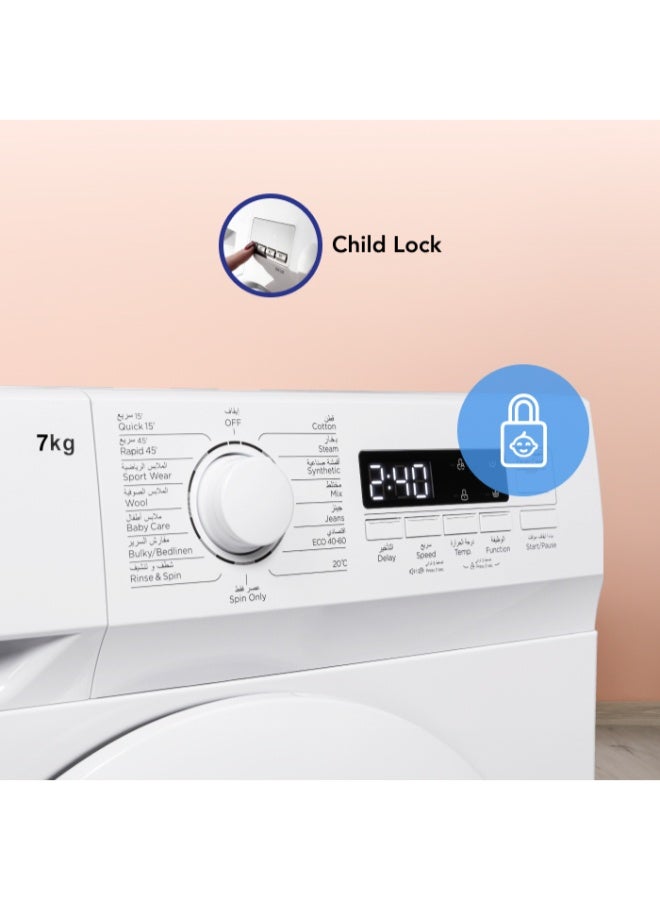 SUPER GENERAL 7 KG Front Load Washing Machine, ‎1200 RPM, 15 Programs,LED Display, Quick Wash, High Efficiency, Drum Clean, Delay Start, Child Lock 7 kg SGW7250NLED White - Image 3