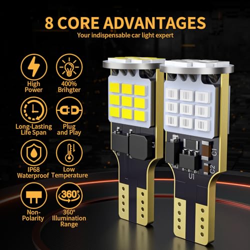 MIFMIA 912 921 LED Bulbs for Cargo Light High Mount Stop 3rd Brake Light Combo White/Red, High Power 27-SMD Chipsets 400% Brighter T15 906 904 W16W (Upgraded, Pack of 4) - Image 4