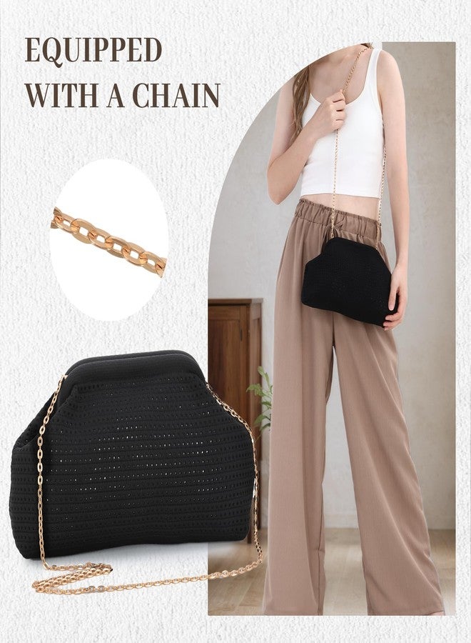 KUANG! Dumpling Clutch Bag for Women Crochet Woven Bags Summer Beach Clutch Crossbody Chain Purses Cloud Handbag - Image 2