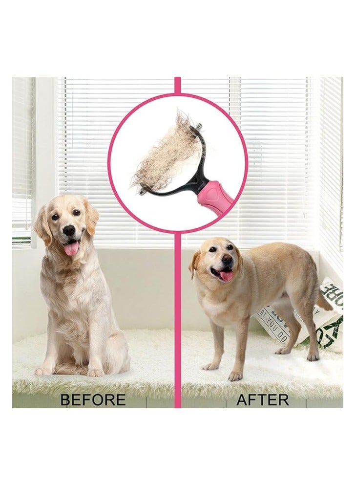 مشط الطبقة السفلية للكلاب، فرشاة ذات جانبين للطبقة السفلية لإزالة الشعر المتساقط والتشابك للكلاب والقطط والأرانب، أدوات احترافية للعناية بالشعر للحيوانات الأليفة، تزيل الطبقة السفلية المتساقطة والشعر المزعج، لون وردي - Image 3