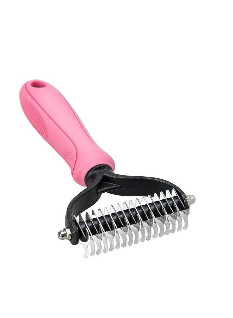 مشط الطبقة السفلية للكلاب، فرشاة ذات جانبين للطبقة السفلية لإزالة الشعر المتساقط والتشابك للكلاب والقطط والأرانب، أدوات احترافية للعناية بالشعر للحيوانات الأليفة، تزيل الطبقة السفلية المتساقطة والشعر المزعج، لون وردي - Image 1