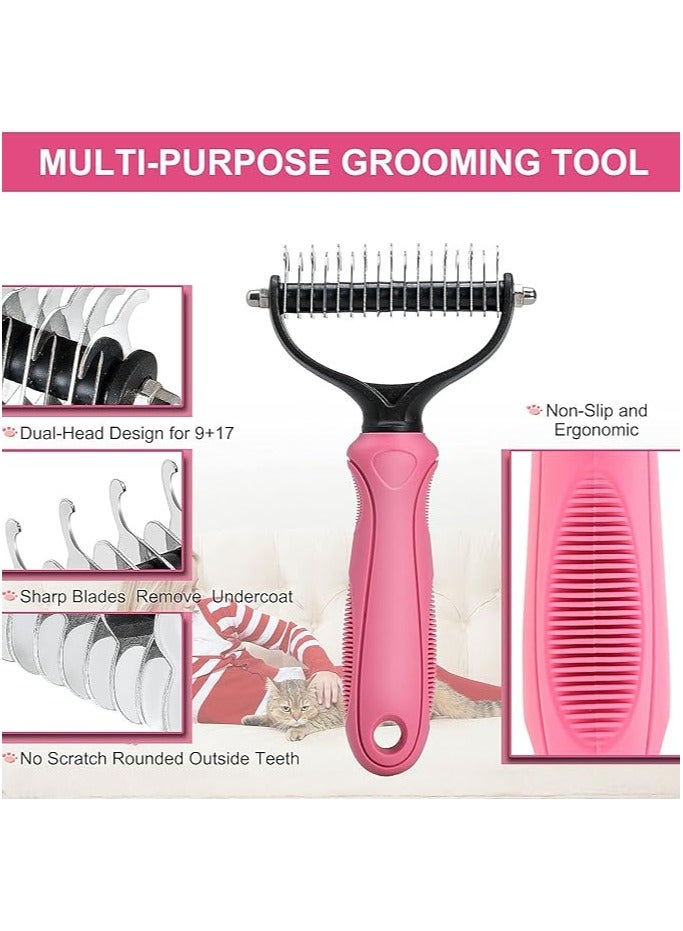 مشط الطبقة السفلية للكلاب، فرشاة ذات جانبين للطبقة السفلية لإزالة الشعر المتساقط والتشابك للكلاب والقطط والأرانب، أدوات احترافية للعناية بالشعر للحيوانات الأليفة، تزيل الطبقة السفلية المتساقطة والشعر المزعج، لون وردي - Image 2
