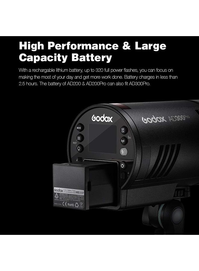 Godox AD300Pro AD300 Pro Strobe Light, 300W 2.4G TTL Flash Strobe Monolight, 1/8000 HSS, 0.01-1.8S Recycle Time, 300 Full Power Pops, 5600±100K, 12W Brightness Adjustable Bi-Color Modeling Led - Image 3
