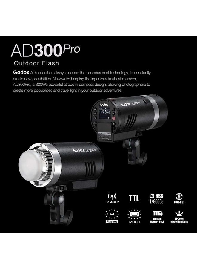 Godox AD300Pro AD300 Pro Strobe Light, 300W 2.4G TTL Flash Strobe Monolight, 1/8000 HSS, 0.01-1.8S Recycle Time, 300 Full Power Pops, 5600±100K, 12W Brightness Adjustable Bi-Color Modeling Led - Image 1