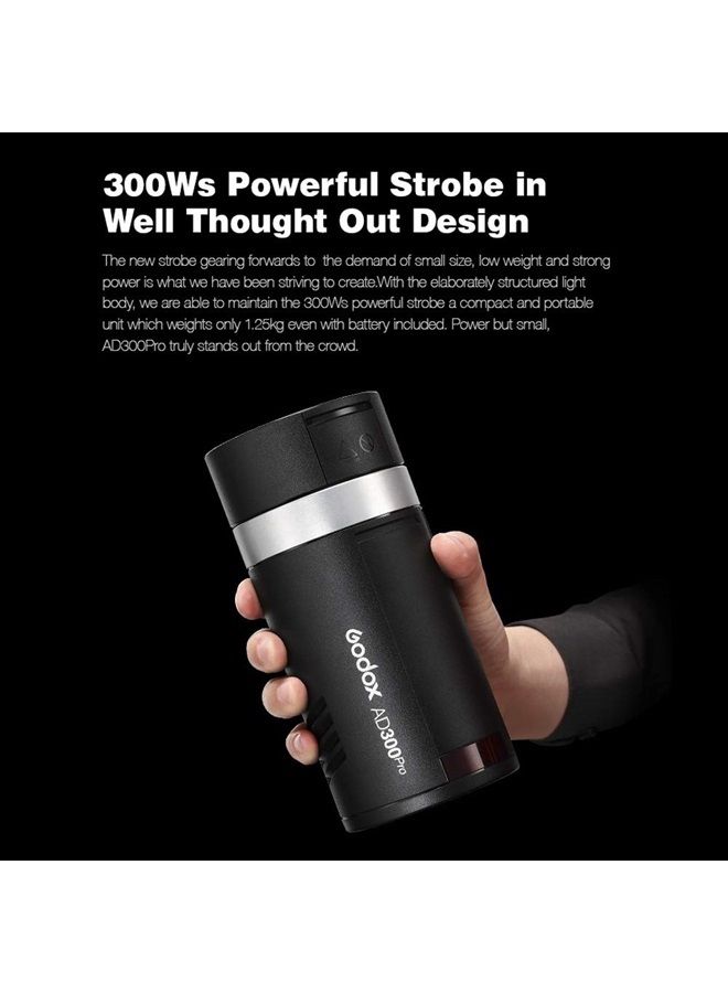 Godox AD300Pro AD300 Pro Strobe Light, 300W 2.4G TTL Flash Strobe Monolight, 1/8000 HSS, 0.01-1.8S Recycle Time, 300 Full Power Pops, 5600±100K, 12W Brightness Adjustable Bi-Color Modeling Led - Image 2