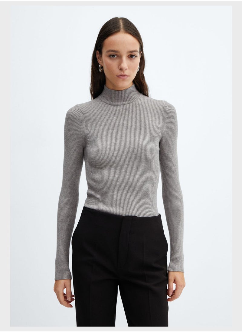 MANGO - High Neck Ribbed Sweater - Image 1