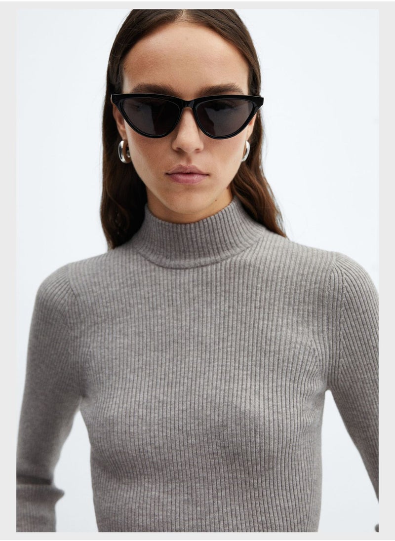 MANGO - High Neck Ribbed Sweater - Image 1