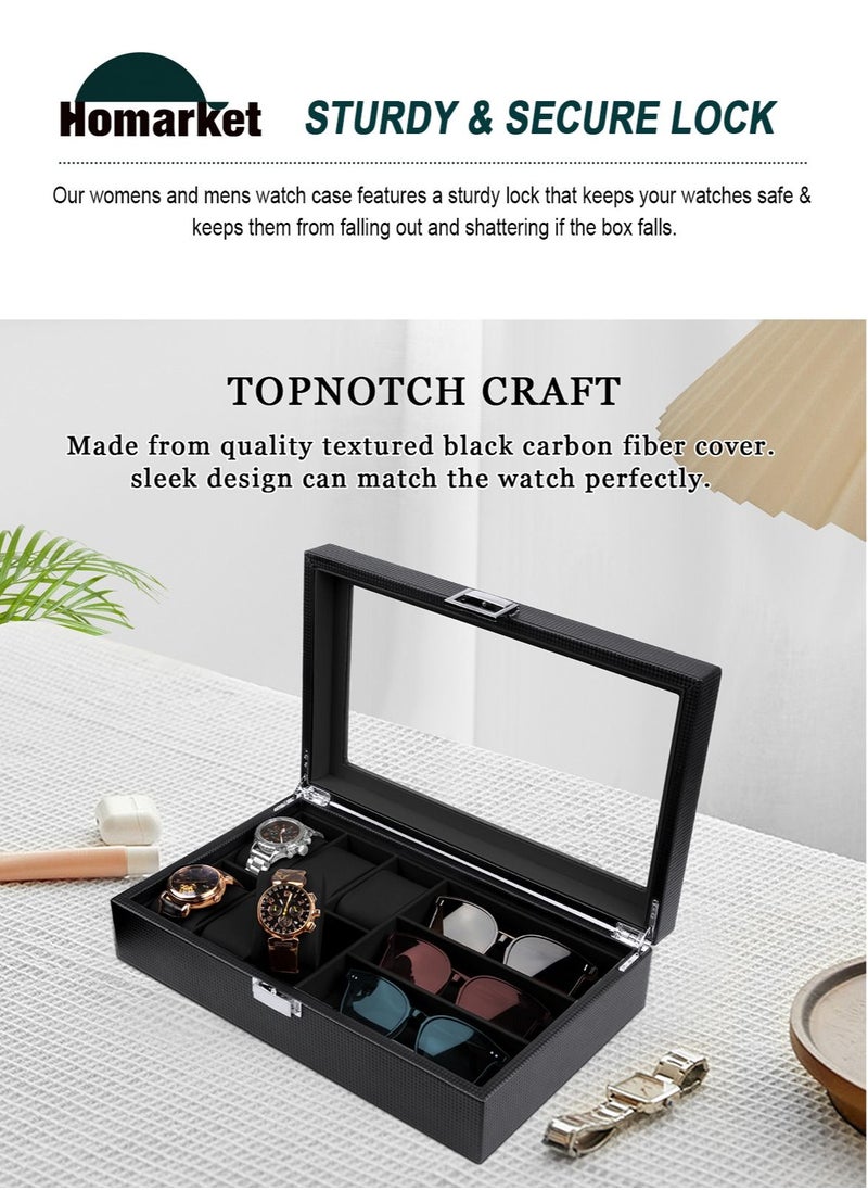 HomarKet - Watch Box Sunglass Organizer, 6 Watch Case and 3 Slots Sunglasses Box Jewelry Box Gift Holder Jewelry Display Box Case Drawer Sunglasses Storage Earrings Storage Organizer for Men and Women - Image 1