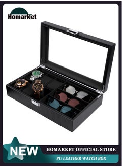 Watch Box Sunglass Organizer, 6 Watch Case and 3 Slots Sunglasses Box Jewelry Box Gift Holder Jewelry Display Box Case Drawer Sunglasses Storage Earrings Storage Organizer for Men and Women